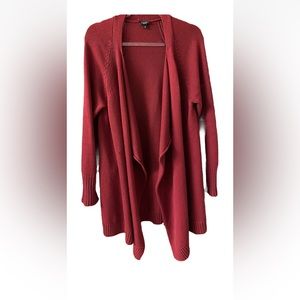 Talbots Tunic Cardigan Sweater Bright Red Waterfall Open Front Long Sleeve L